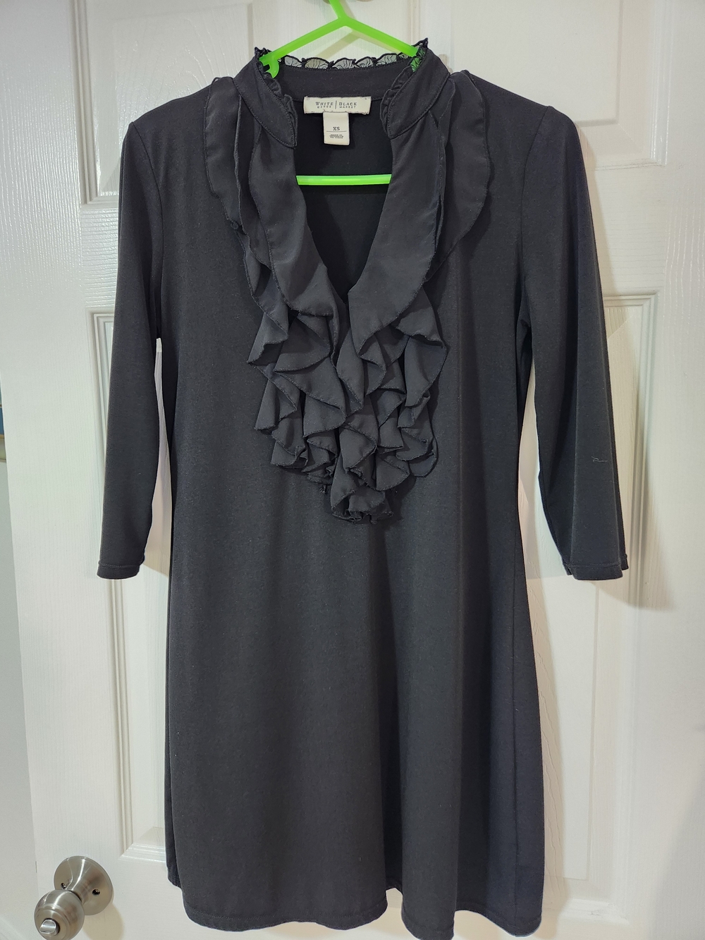 White House Black Market Black Ruffle-Front Long Sleeve Dress